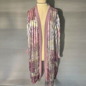 Anna Maxwell Dusty Rose Trim Multi-color Beach Coverup Duster Made in USA P 24W
